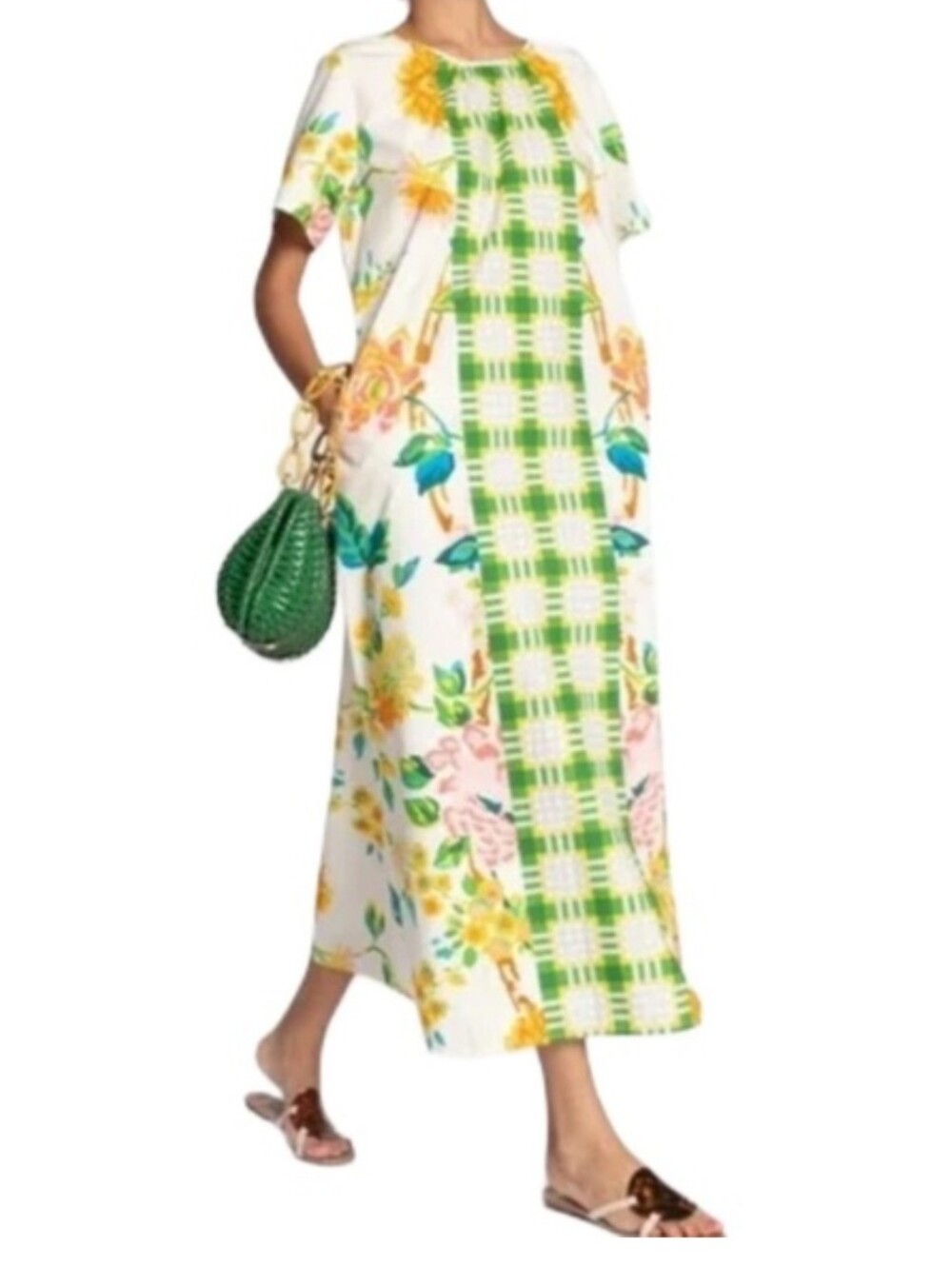 Frances Valentine Windowpane Floral Maxi Dress Size 4